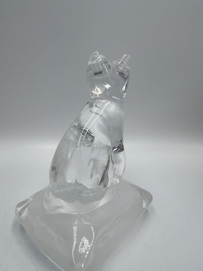 Clear Glass Cat Paperweight, Vintage Sitting Figurine (5" Tall)