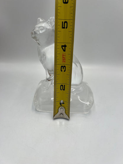 Clear Glass Cat Paperweight, Vintage Sitting Figurine (5" Tall)