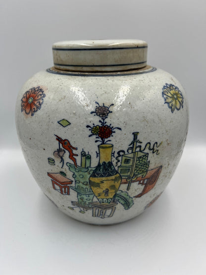 Blue and White Porcelain Jar: Jingdezhen Doucai Style (7" Height)