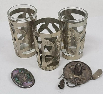 Vintage Sterling Overlay Liqueur Glasses: Set of 3 Silver Accented