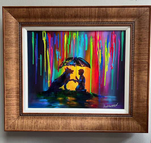 A Boy and His Dog Embellished Giclee by Jim Warren