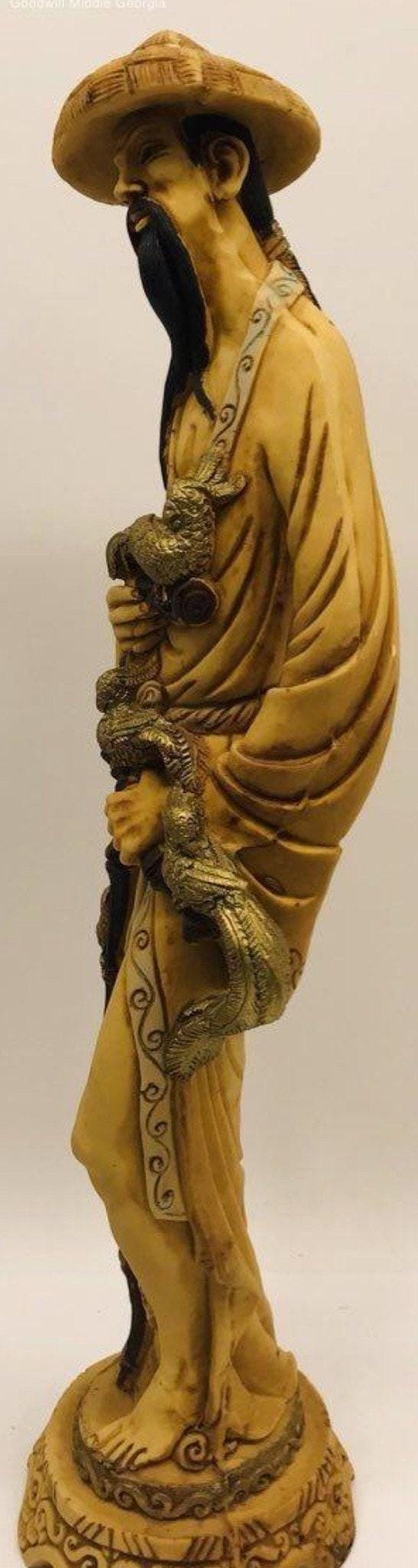 Asian Man sculpture 19" tall and beautiful detail!