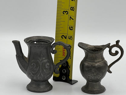 Vintage Pewter Dollhouse Pitchers - Pair of Mini Collectibles
