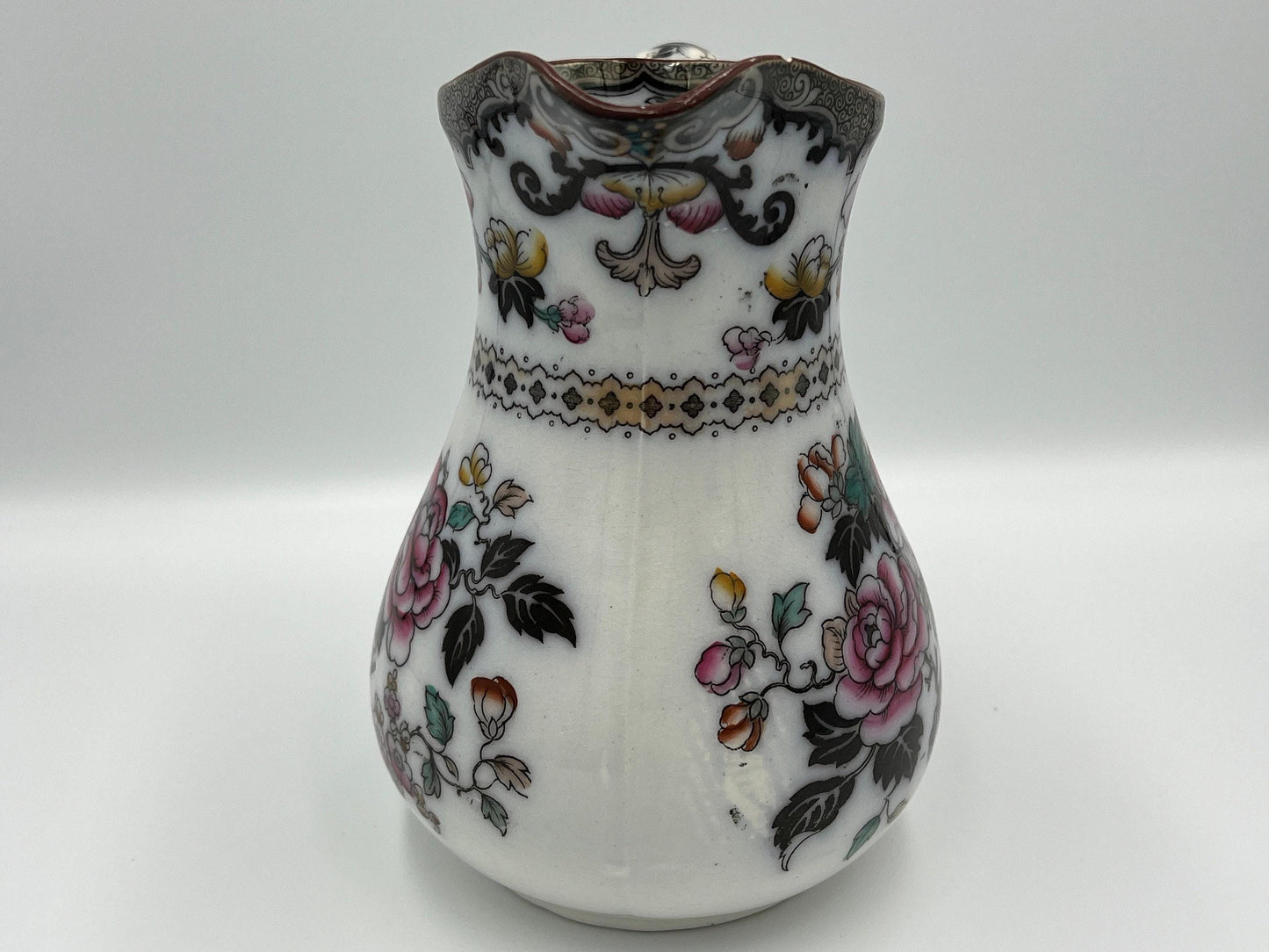 Jedoo Ironstone Pitcher Vase: Small Blue Floral Design, England