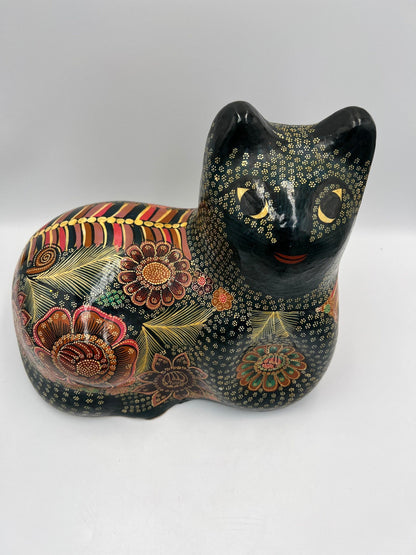 Mid Century Modern Ceramic Cat: Hand Painted Japanese Figurine