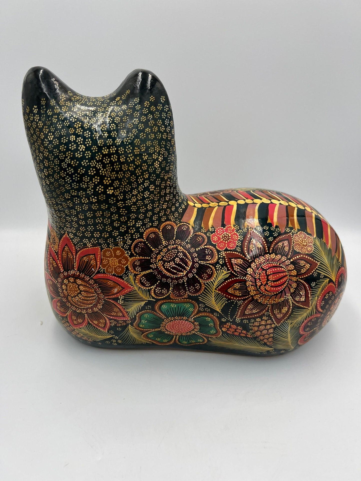 Mid Century Modern Ceramic Cat: Hand Painted Japanese Figurine