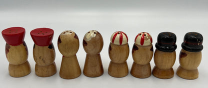Salt and Pepper Shakers: 1950s Japanese Mini Wood Set - Hand Painted