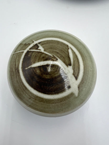 Trinket Dishes: Vintage Floral Pottery - Green White and Brown Blue