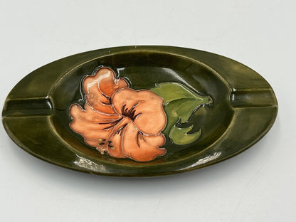 Vintage Moorcroft Blue Dish & Green Ashtray Hibiscus Flower