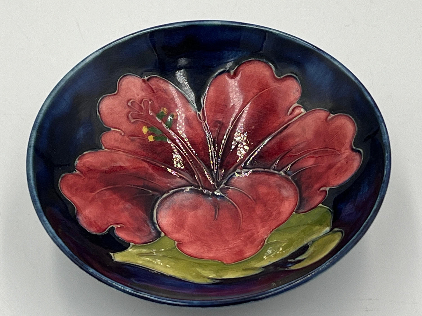 Vintage Moorcroft Blue Dish & Green Ashtray Hibiscus Flower