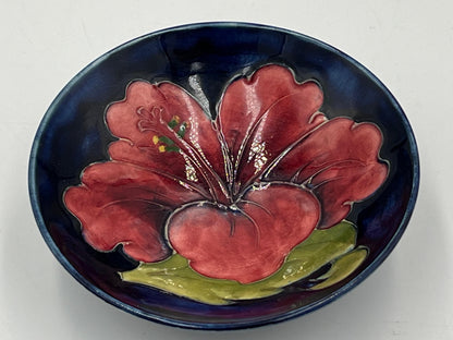 Vintage Moorcroft Blue Dish & Green Ashtray Hibiscus Flower