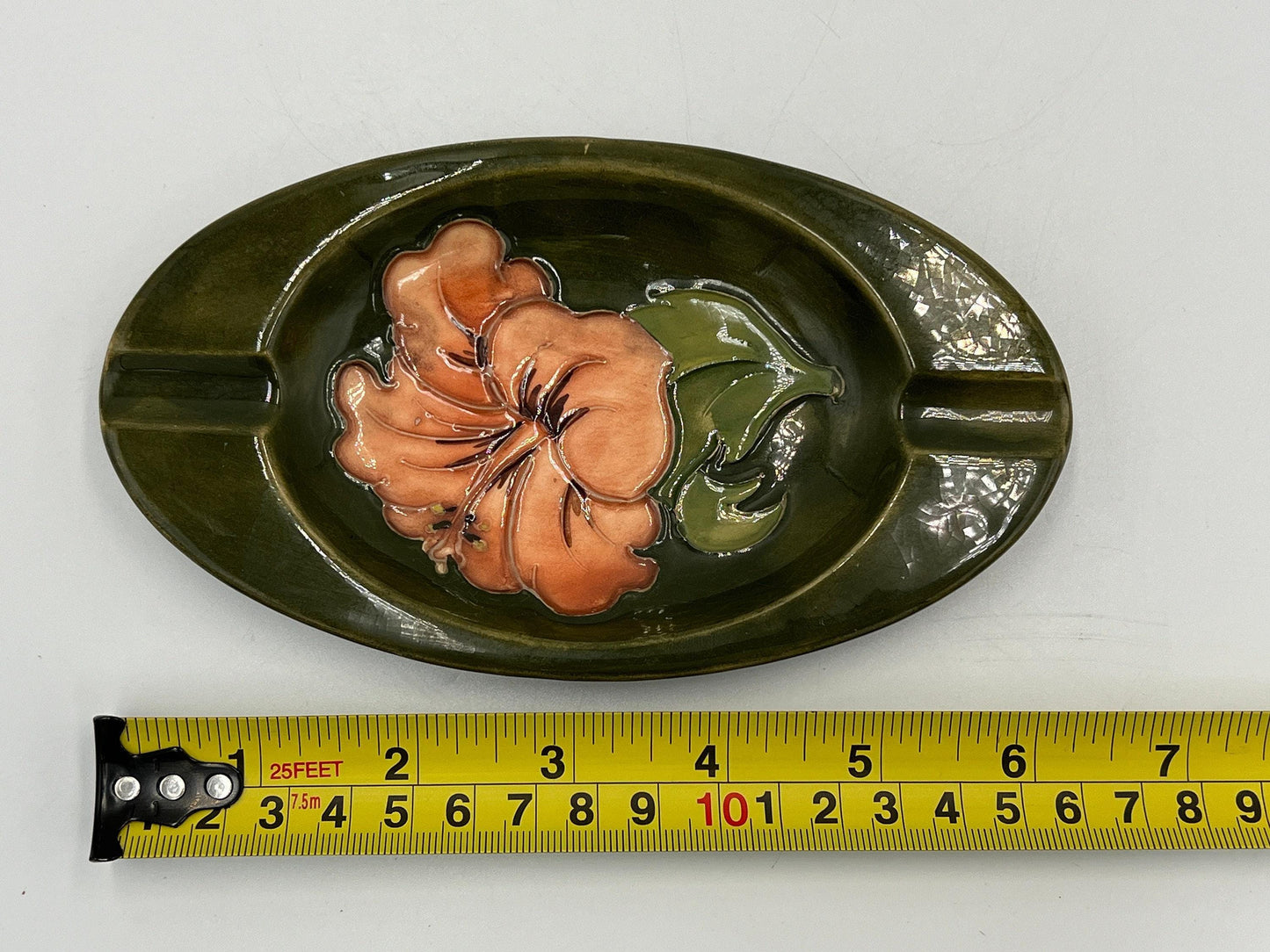 Vintage Moorcroft Blue Dish & Green Ashtray Hibiscus Flower