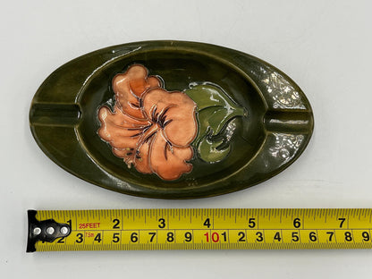 Vintage Moorcroft Blue Dish & Green Ashtray Hibiscus Flower