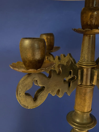 Frederick Cooper Bronze Bouillotte Candelabra Table Lamp W/ Shade