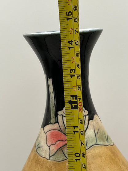 Chinese Porcelain Vase, Brown Black Glaze, Floral Design (15" Tall)