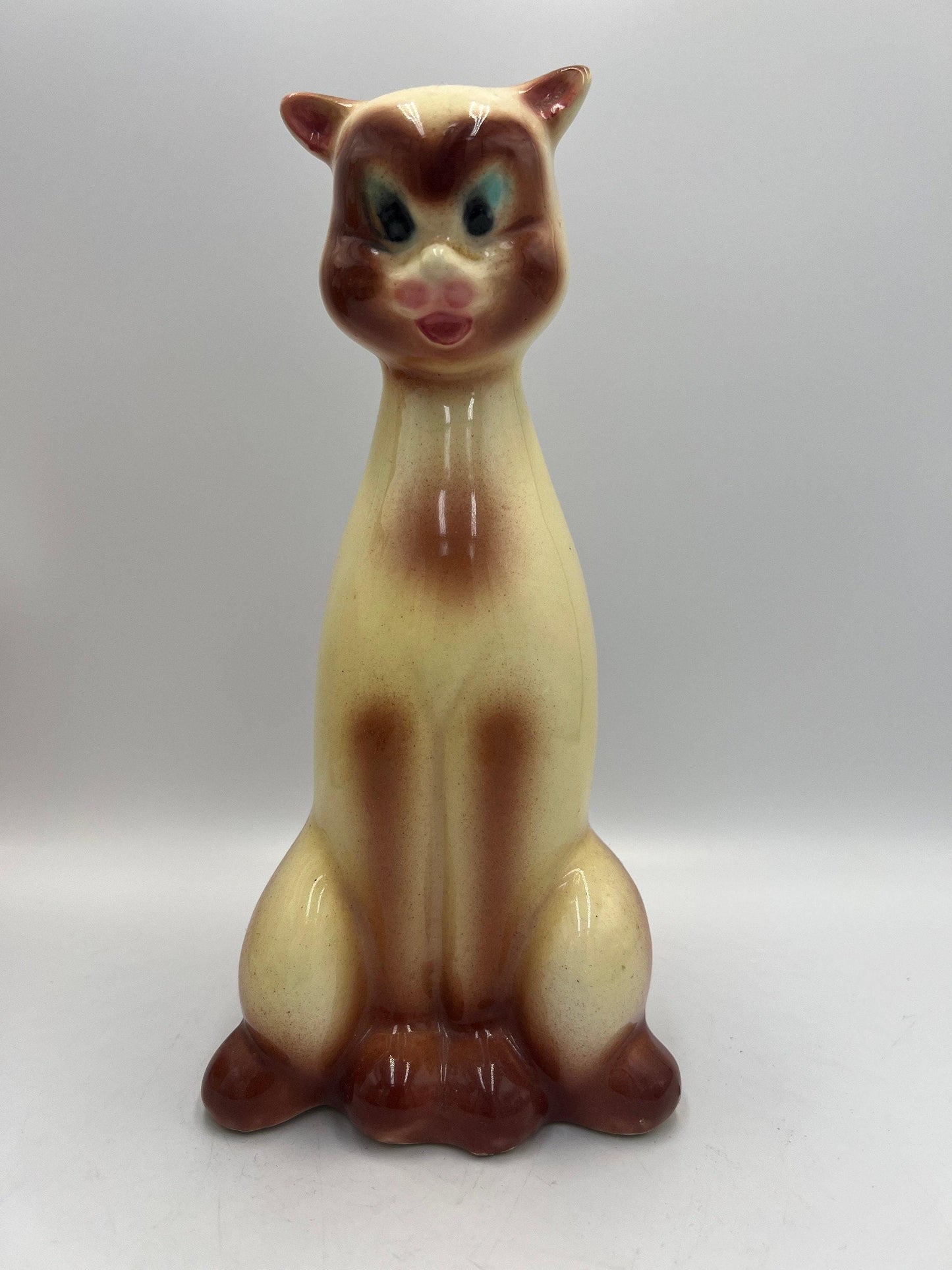 Siamese Cat Door Stop: Mid Century Modern Glazed Ceramic