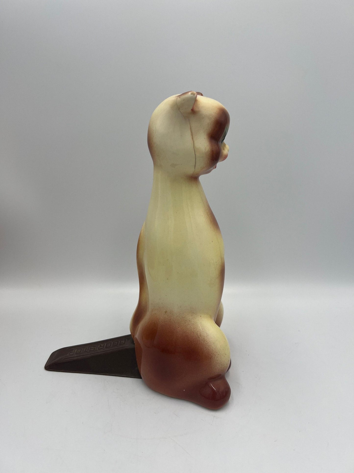 Siamese Cat Door Stop: Mid Century Modern Glazed Ceramic