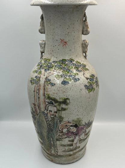 Chinese Sandy Glazed Vase, Speckled Tall Ceramic (17" Height)