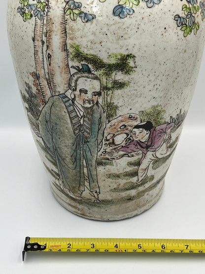 Chinese Sandy Glazed Vase, Speckled Tall Ceramic (17" Height)