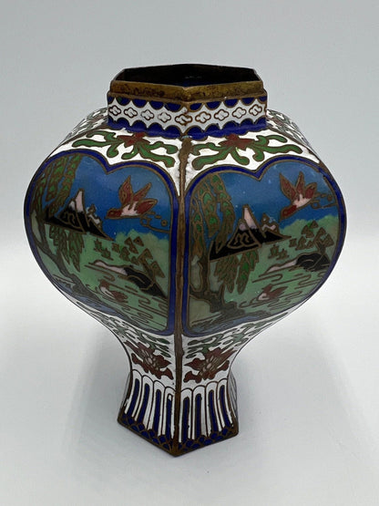 Asian Cloisonne Vase - Small Hand-Painted Metal Panel