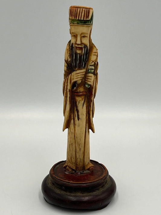 Carved Asian Boxwood Figure - Vintage Wooden Desk Ornament