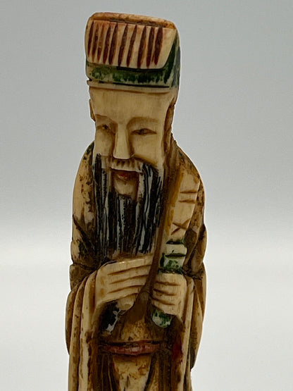Carved Asian Boxwood Figure - Vintage Wooden Desk Ornament