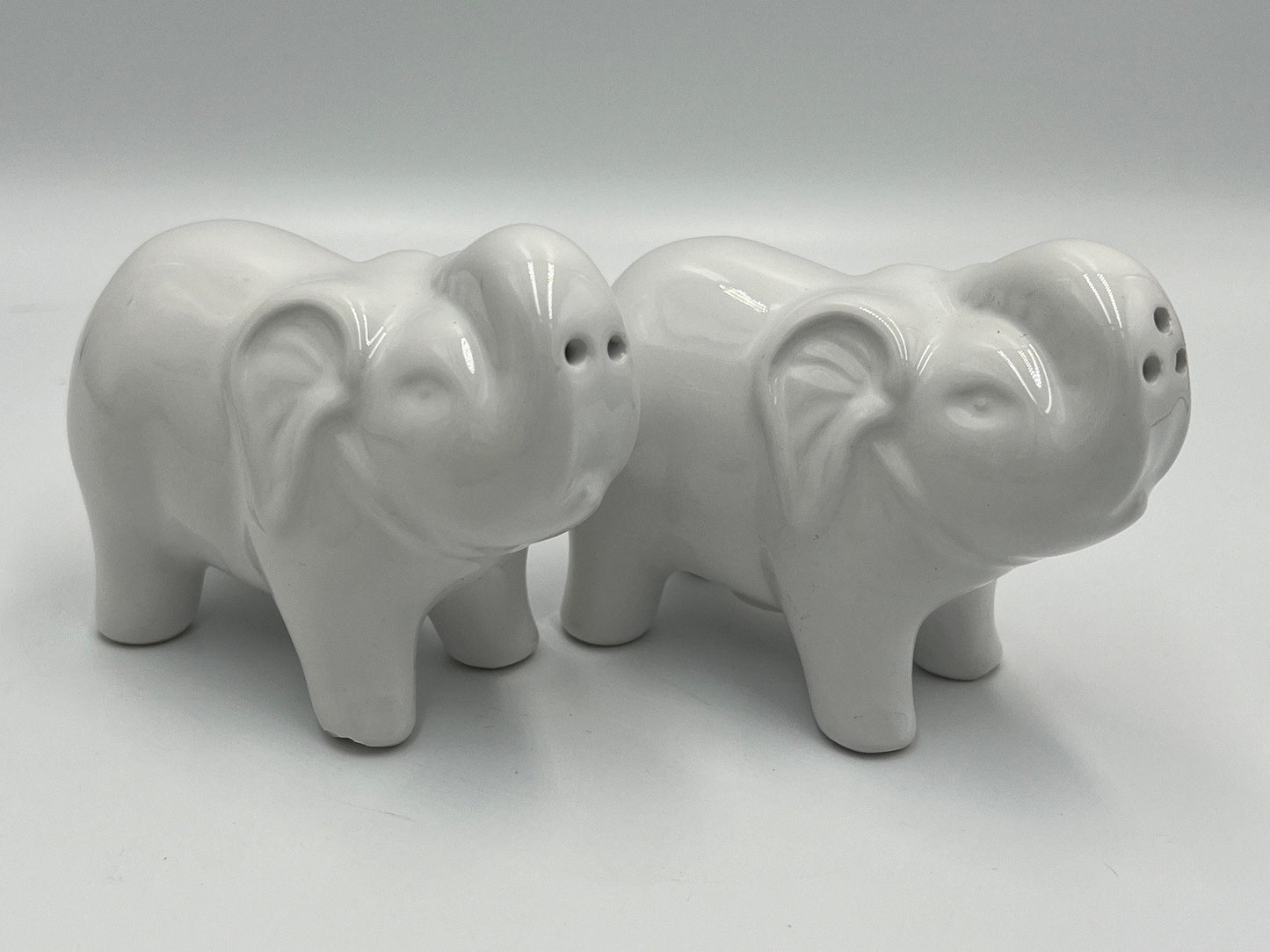 Salt and Pepper Shakers: Vintage Elephant Design - Ceramic White
