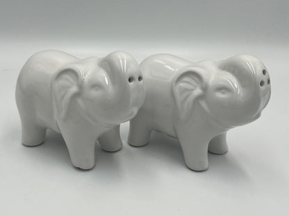 Salt and Pepper Shakers: Vintage Elephant Design - Ceramic White