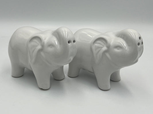 Salt and Pepper Shakers: Vintage Elephant Design - Ceramic White