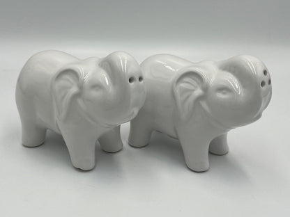 Salt and Pepper Shakers: Vintage Elephant Design - Ceramic White
