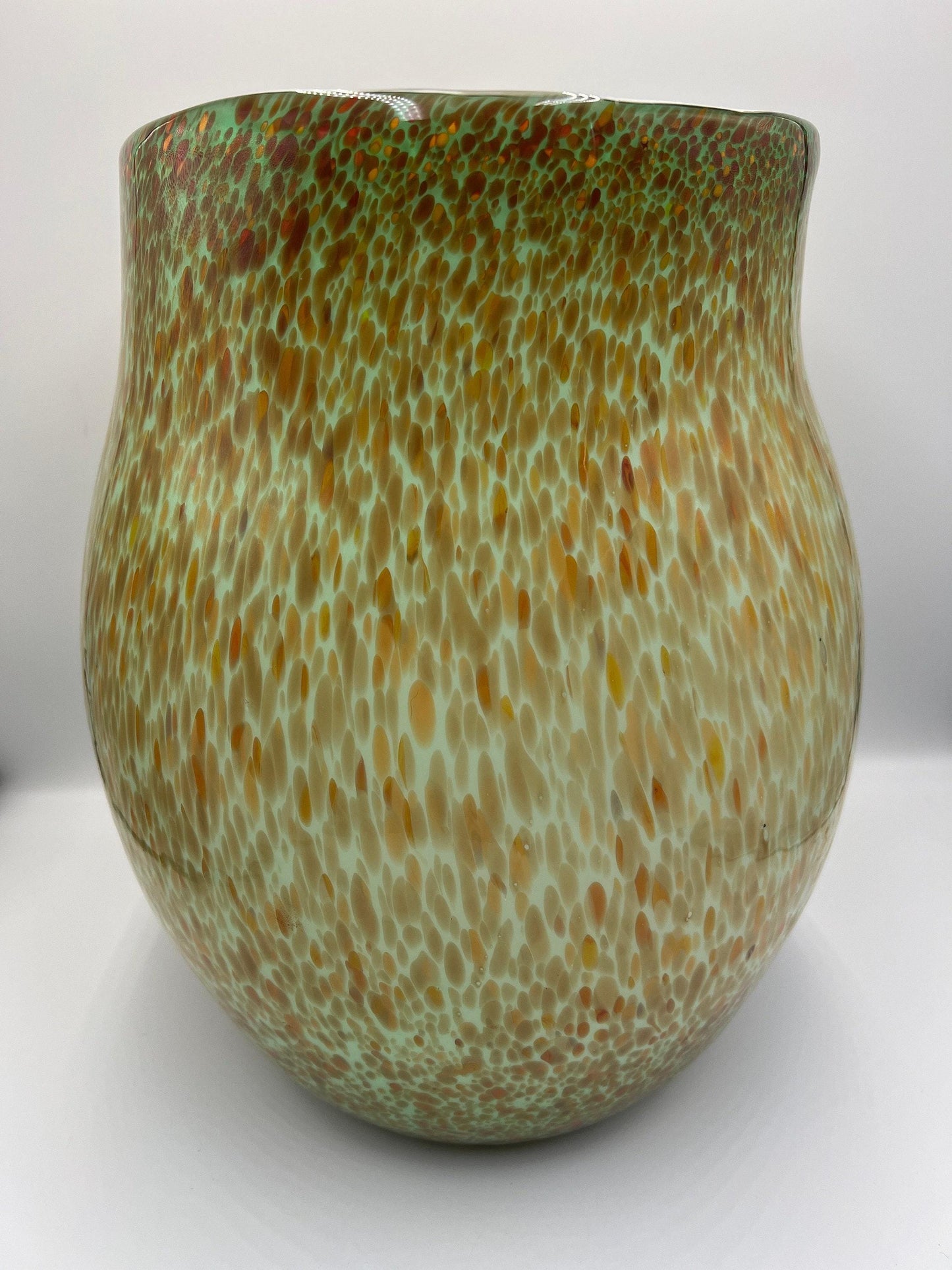 Murano Style Art Glass Vase, Green & Orange (13.5" Tall, Heavy)