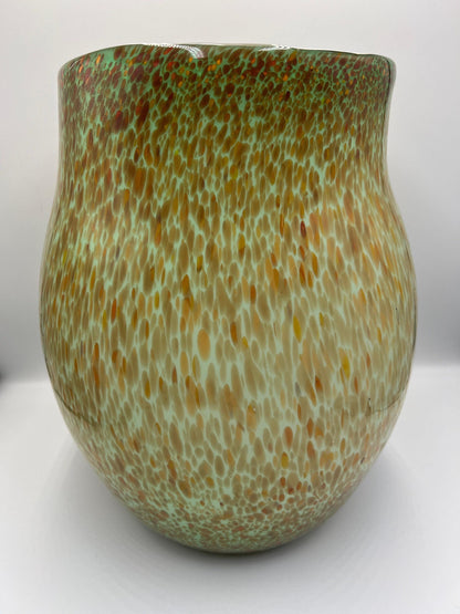 Murano Style Art Glass Vase, Green & Orange (13.5" Tall, Heavy)