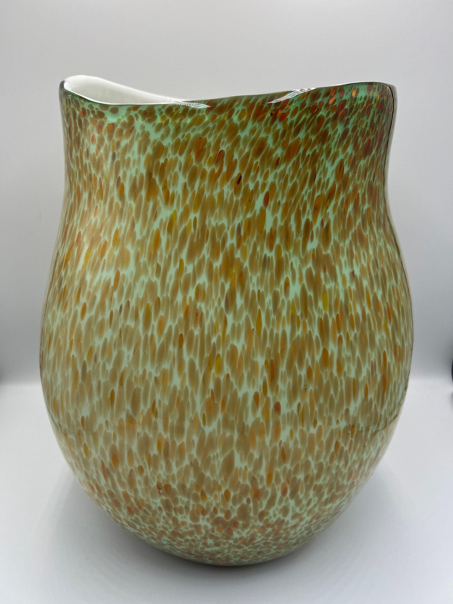 Murano Style Art Glass Vase, Green & Orange (13.5" Tall, Heavy)