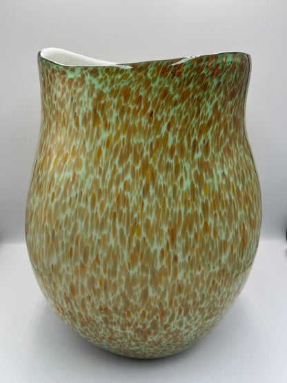 Murano Style Art Glass Vase, Green & Orange (13.5" Tall, Heavy)