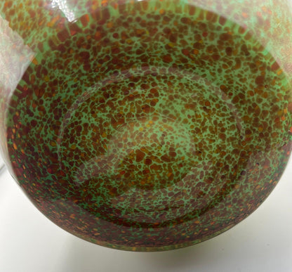 Murano Style Art Glass Vase, Green & Orange (13.5" Tall, Heavy)