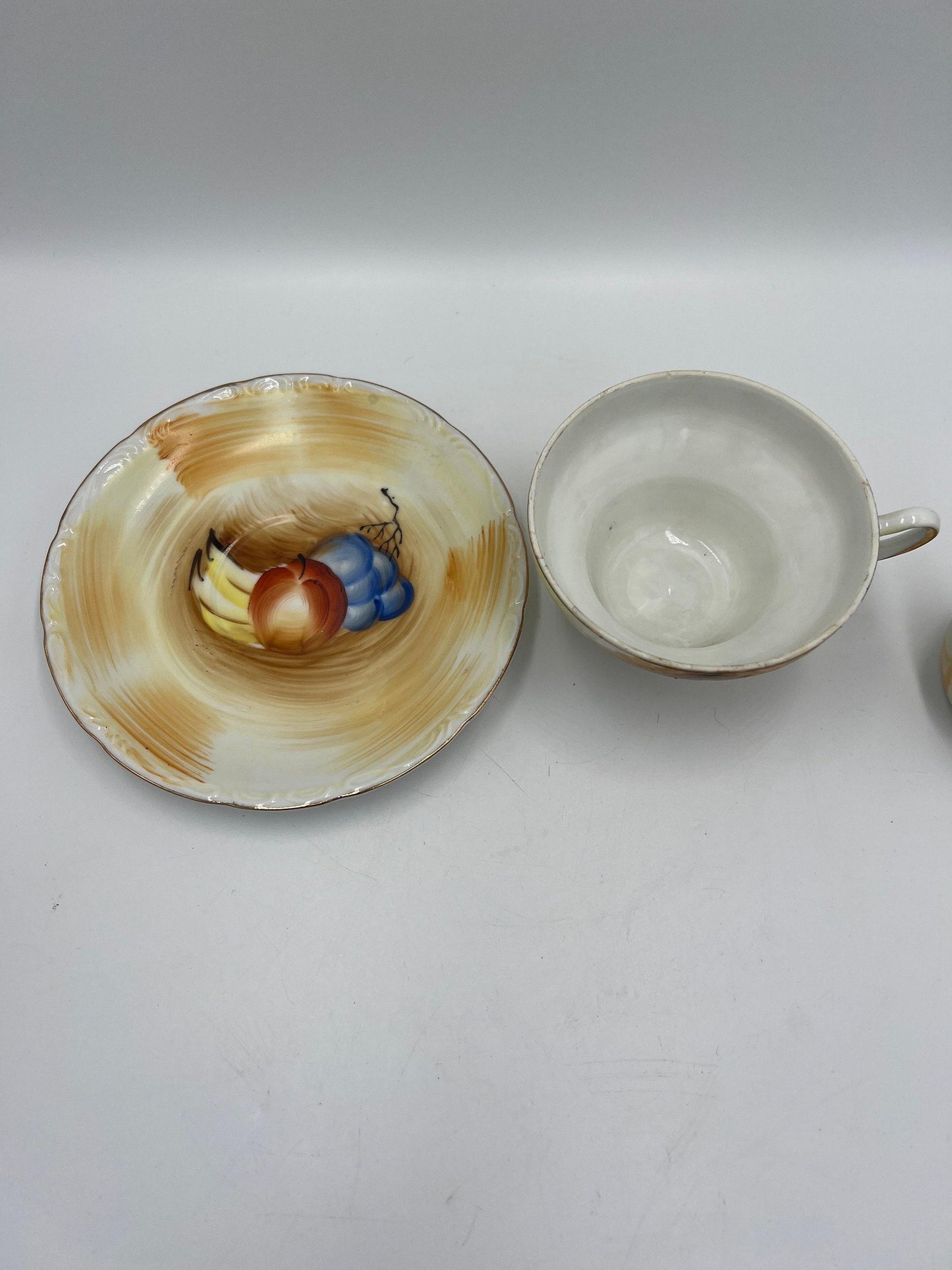 Vintage Tea Set Pitcher and Creamer: Fruit Design with Gold Trim