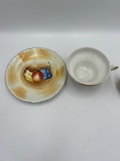 Vintage Tea Set Pitcher and Creamer: Fruit Design with Gold Trim