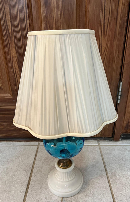 Hurricane Lamp - Blue and milk glass. Vintage!