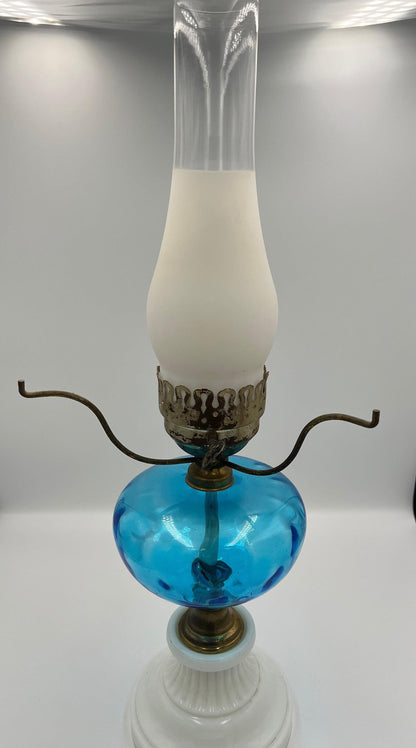 Hurricane Lamp - Blue and milk glass. Vintage!