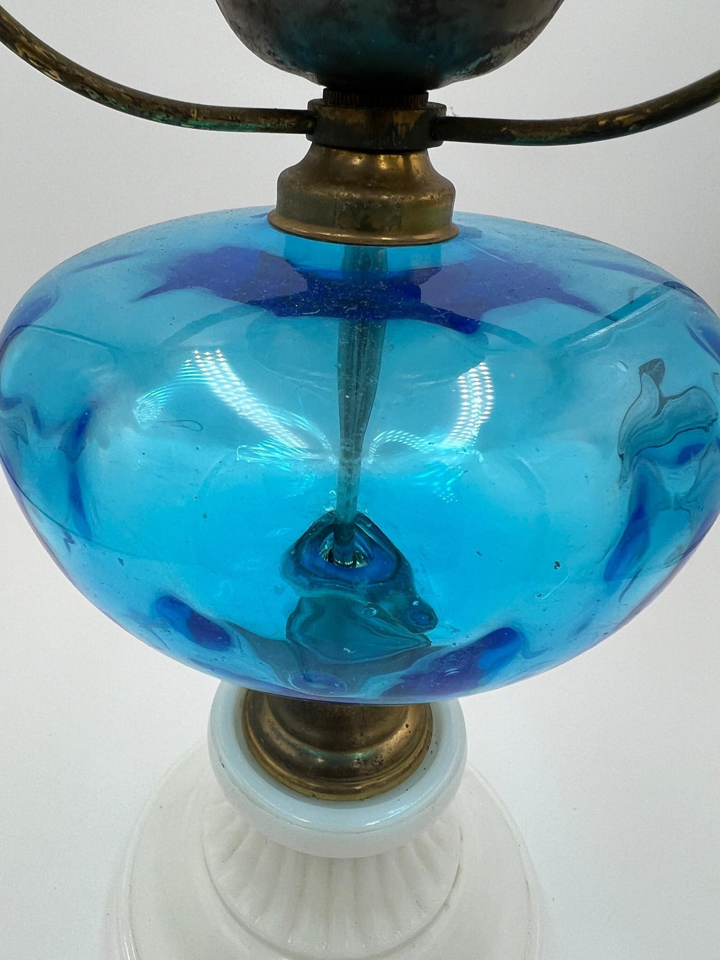 Hurricane Lamp - Blue and milk glass. Vintage!