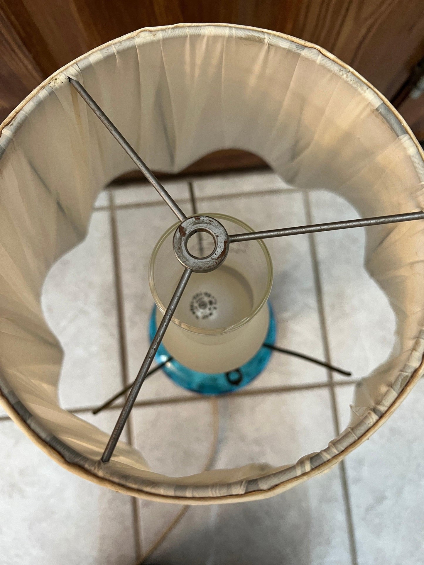 Hurricane Lamp - Blue and milk glass. Vintage!