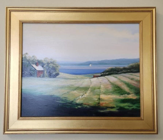 Seaside Farm Landscape on Board by Arnold J Desmarais
