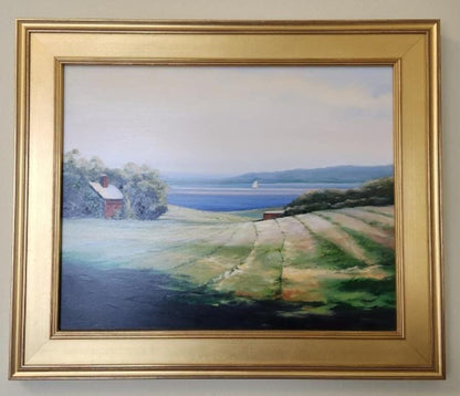 Seaside Farm Landscape on Board by Arnold J Desmarais