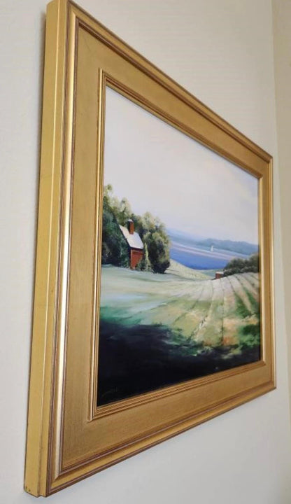 Seaside Farm Landscape on Board by Arnold J Desmarais