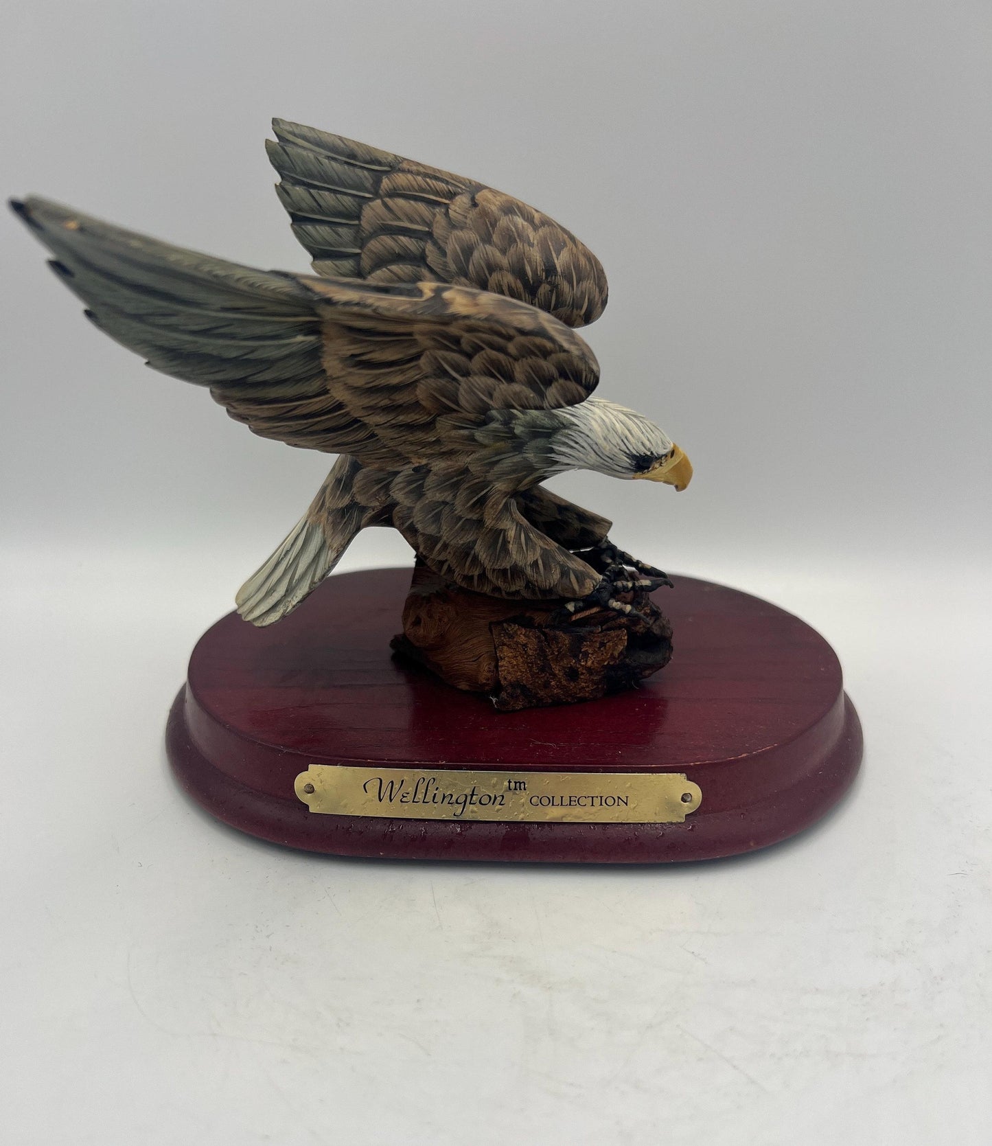 Vintage Bald Eagle Statue - Rustic Wooden Display Base