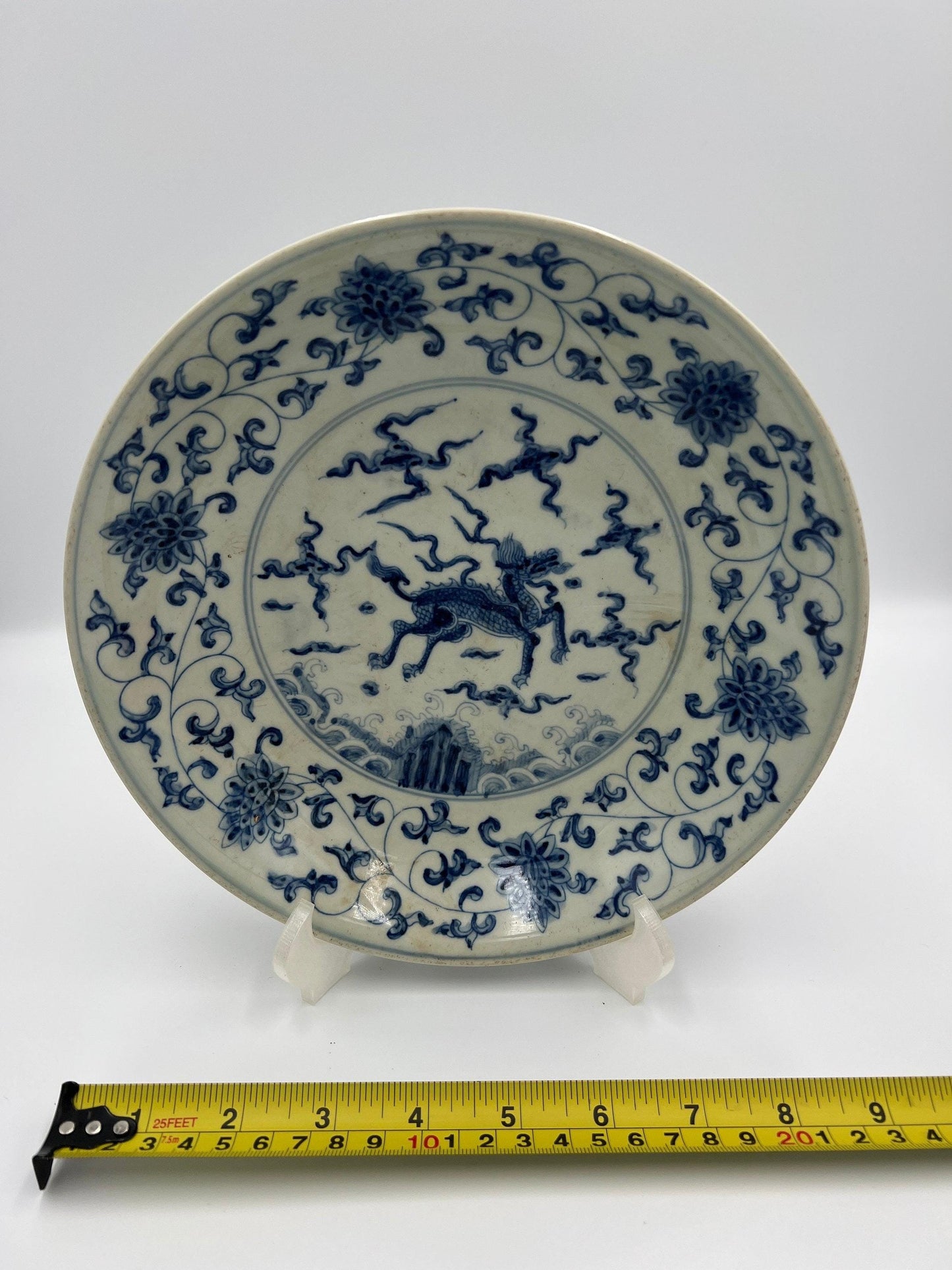 Blue and White Porcelain Bowl - Foo Dog Centerpiece, Asian Decor