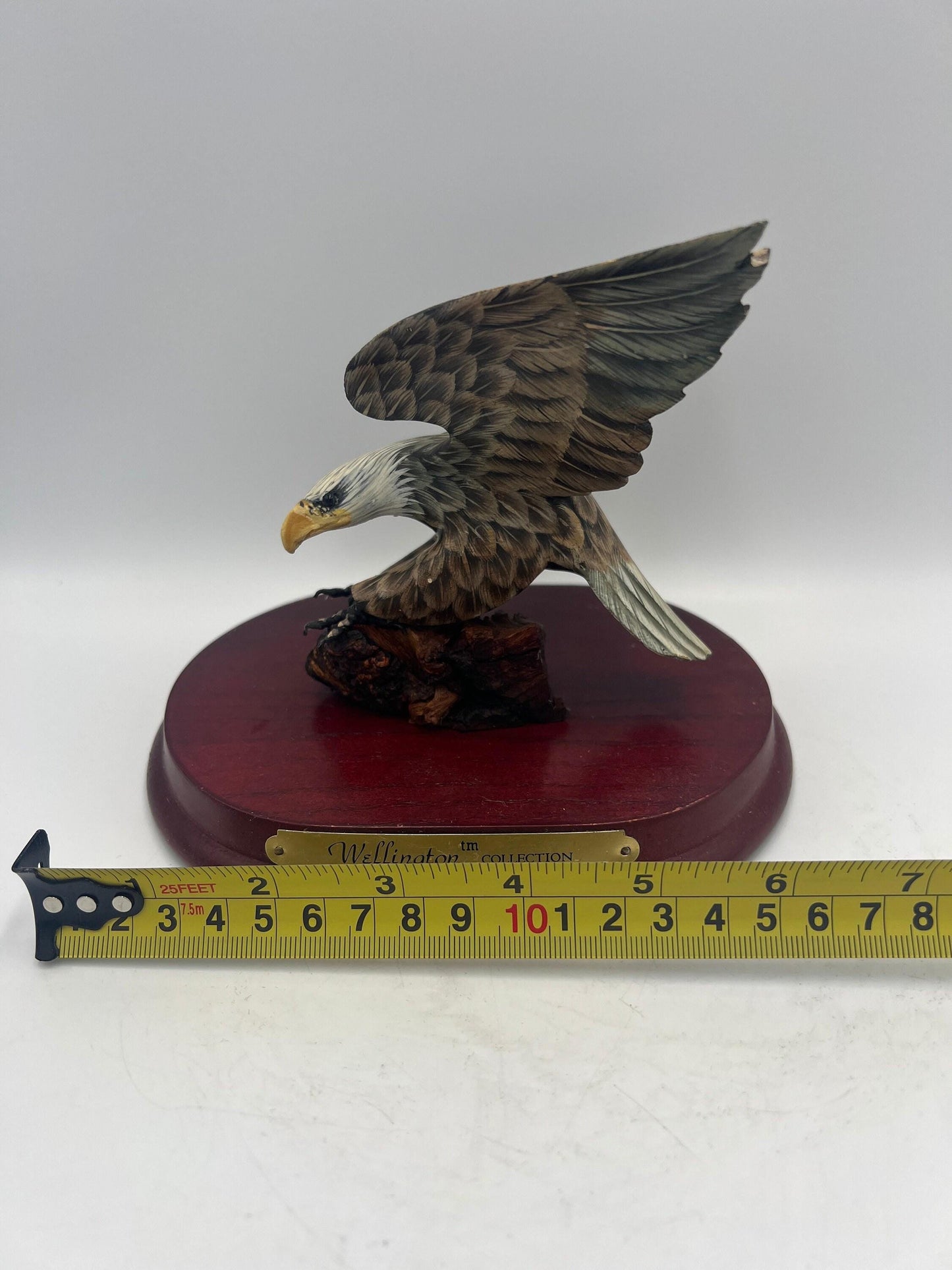 Vintage Bald Eagle Statue - Rustic Wooden Display Base