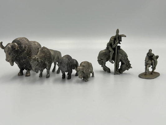 Western Pewter Figurines, Buffalo and Soldier, End of the Trail (Vintage Art)