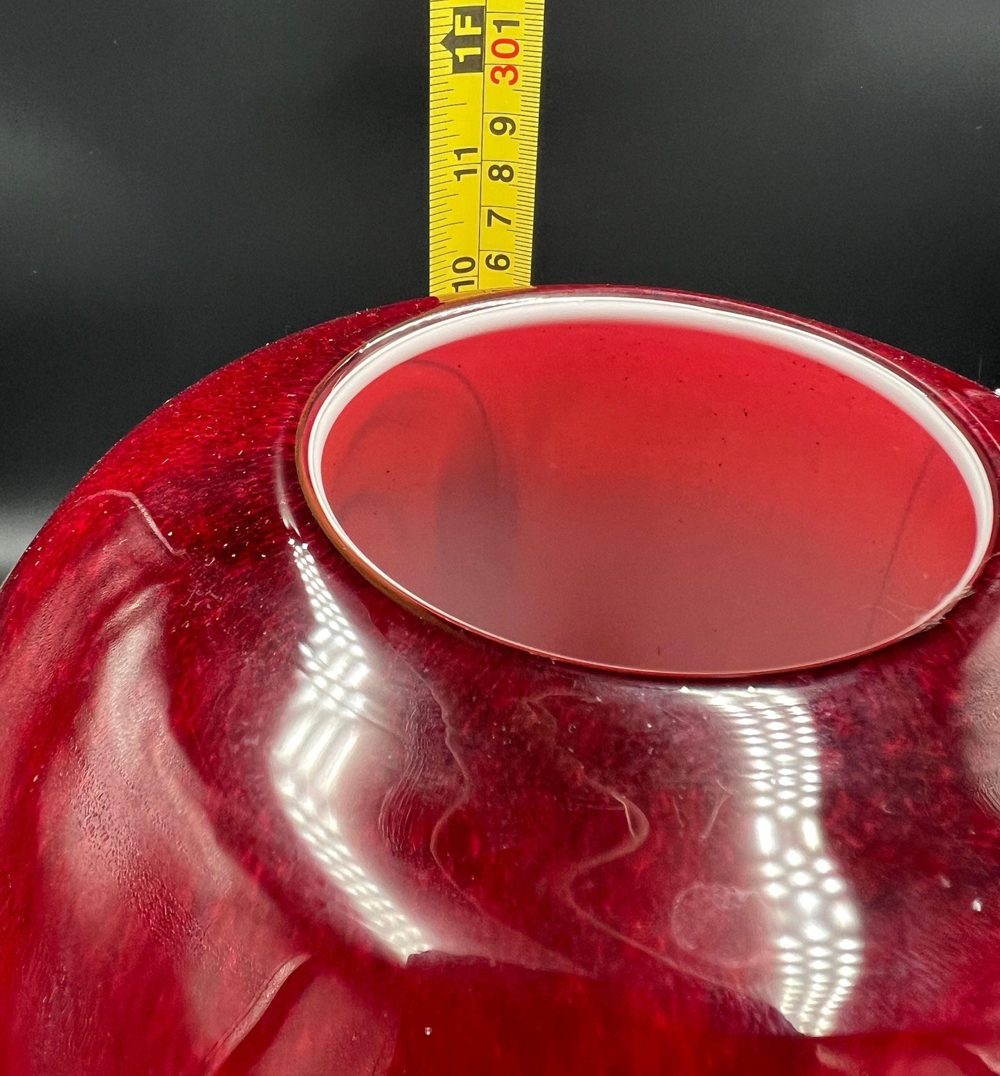 Artistic Red Glass Vase with Black Swirls (10" Tall)