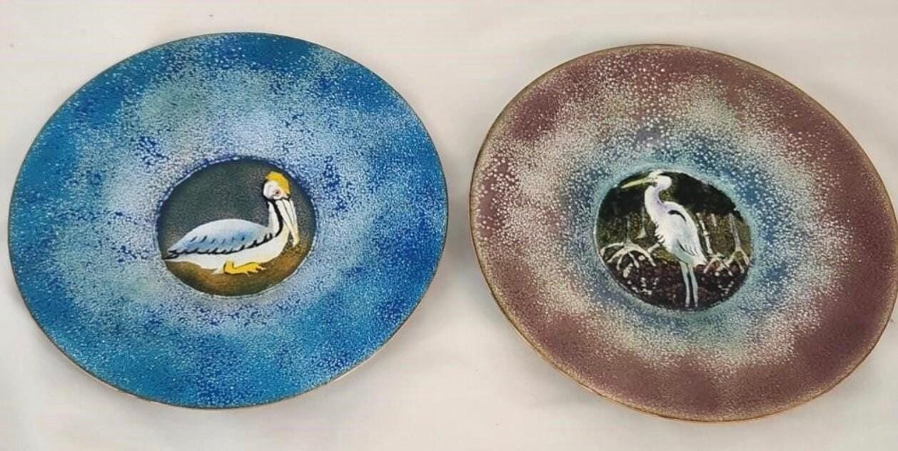 Vintage G Stoughton Art Plates - Hand Painted Crane Design